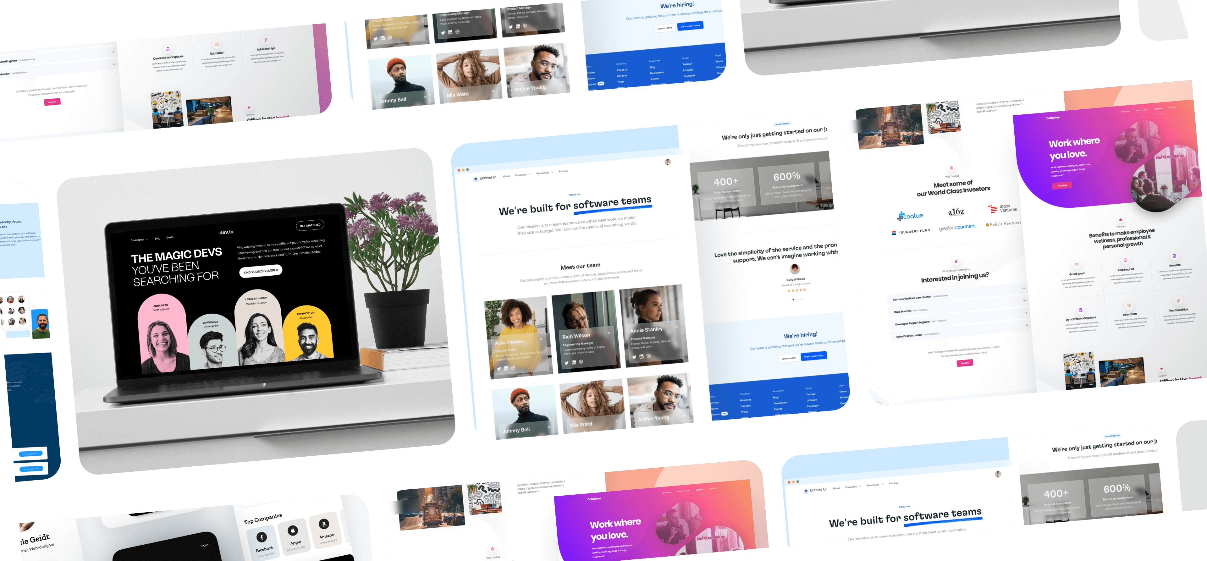 A diagonal collage of Ambillah web design project screens